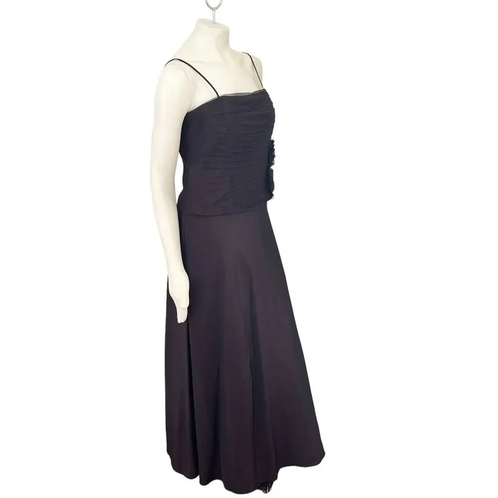 MILLA BELL 2 Piece Illusion Formal Dress Ruched Bodice 3D Flowers SZ 10